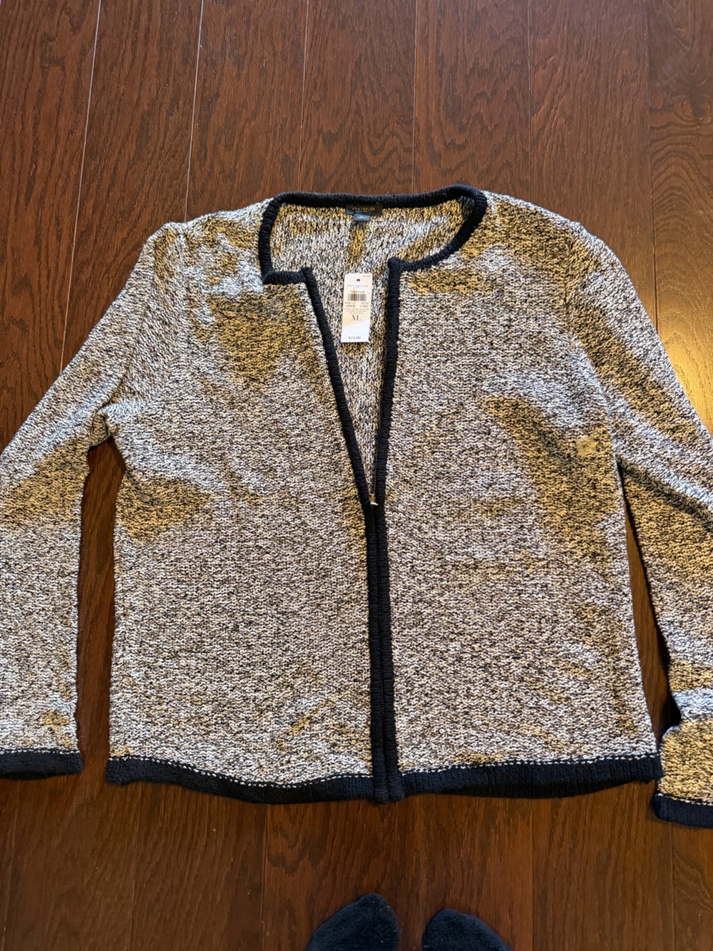 Ann Taylor Black & White Marled Open-Front Cardigan, XL